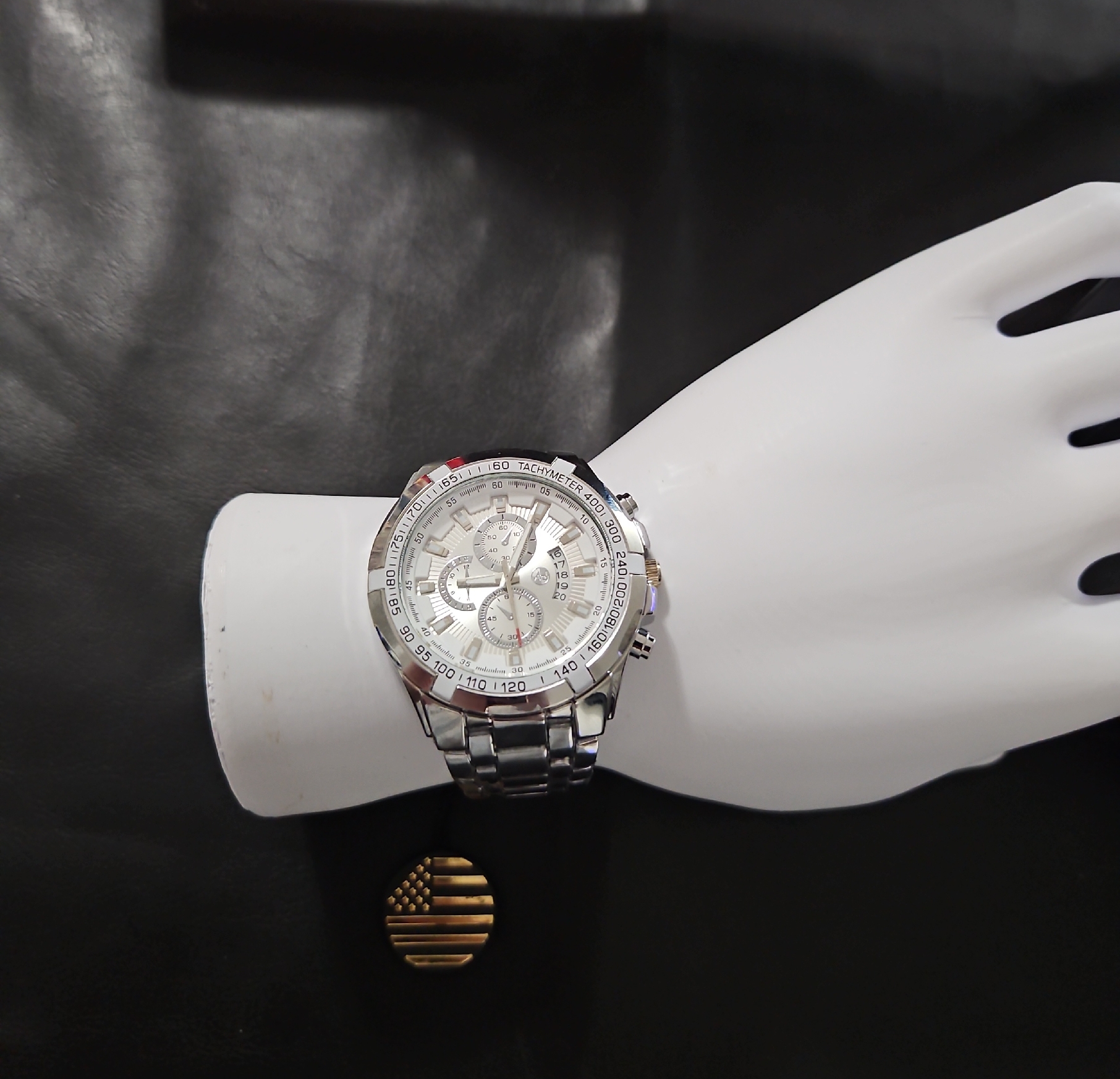 Aj Brand Silver Mens Chronograph Watch  White Dial